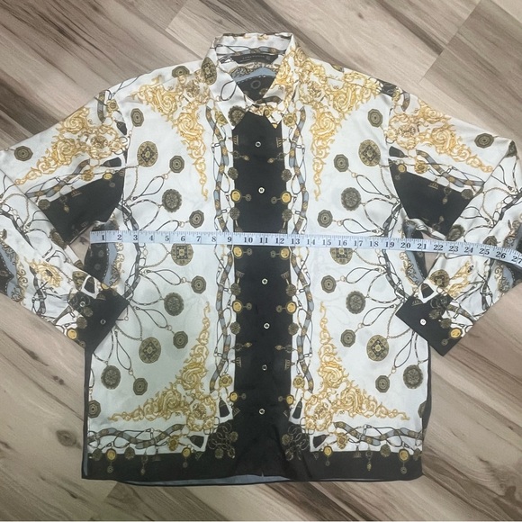 Zara Woman Ecru Chain Scarf Print Button Down Blouse Size Small - Picture 7 of 7